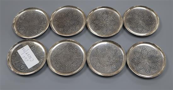 A set of eight Thai sterling dishes, 217 grams.